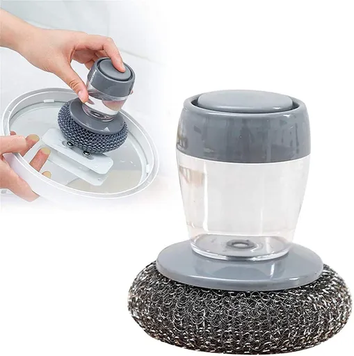 Kitchen Soap Dispensing Palm Brush Multifunctional Pressing Cleaning Brush, 2 in 1 Soap Dispensing Palm Brush (Pot Brush)