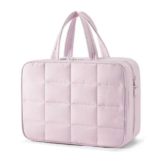 Travel Toiletry Bag with Jewelry Organizer, Hanging Travel Bag for Toiletries, Puffy Makeup Cosmetic Bag Organizer, Carry-on Travel Accessories Essentials, Pink（only bag）