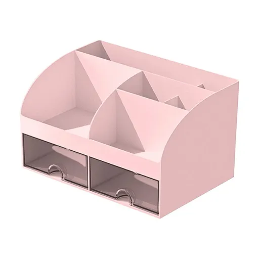 Desk Organizer with Drawers, 2 Drawer Desktop Plastic Storage, Rectangular Office Stationery Supplies Desktop Drawers, Clear Desktop Storage Drawers for Office Supplies, Makeup Organizers 5.6×4.7×8.3 in Pink