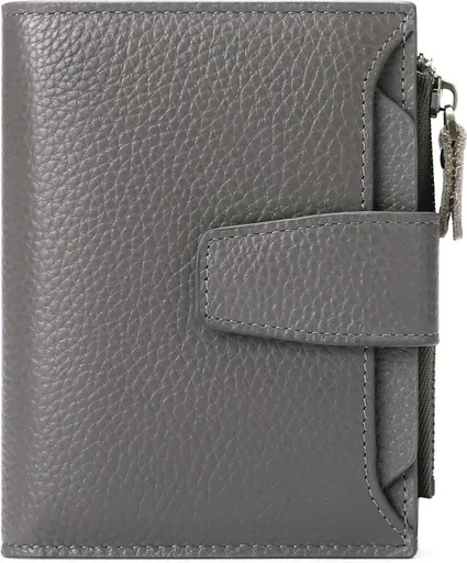 Ladies' Genuine Leather Wallet, Compact Size Card Holder, Blocking, Anti, Skim Protection Card Holder, Dark Grey