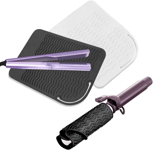 2 Pcs Silicone High Heat Resistant Mat for Hair Styling Tools, Portable Hot Protection Pad Curling Iron, Straighteners, Ideal Home, Makeup, Travel & Salon Use(8.46*6.3IN, Black+White)