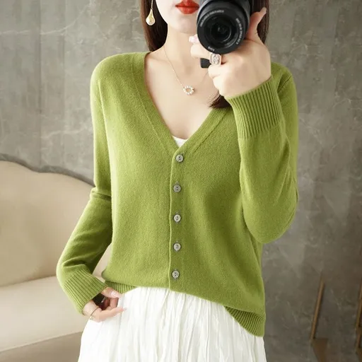Women V Neck Knitted Cardigan Long Sleeve Sweater Avocado green XXL Size: XXL; Height (cm): 175-180; Weight (kg): 65-70; Bust (cm): 98-102; Waist (cm): 82-86; Shoulder width (cm): 41; Length (cm): 66