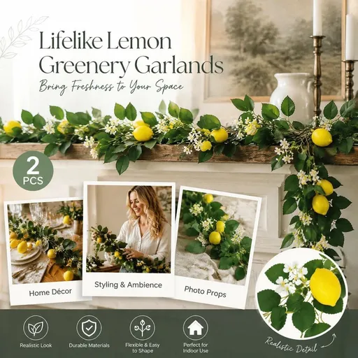 Artificial Lemon Green Leaf Vine Indoor Styling Greenery Set of 2