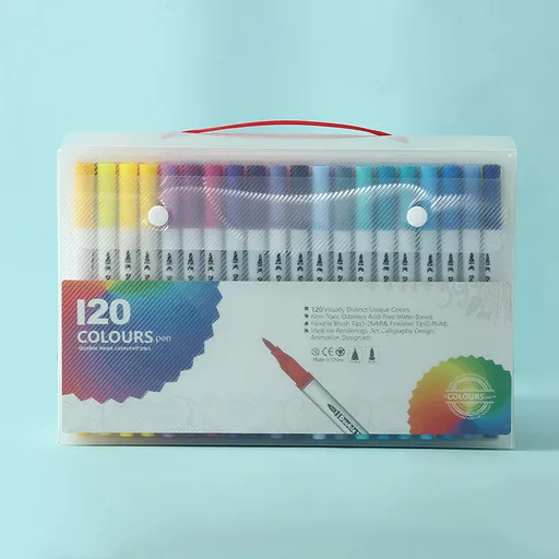 White 120 COLOURS Dual-Tip Watercolor Marker Set - Colors Washable Art Pens with Brush & Fine Tips for Students & Artists