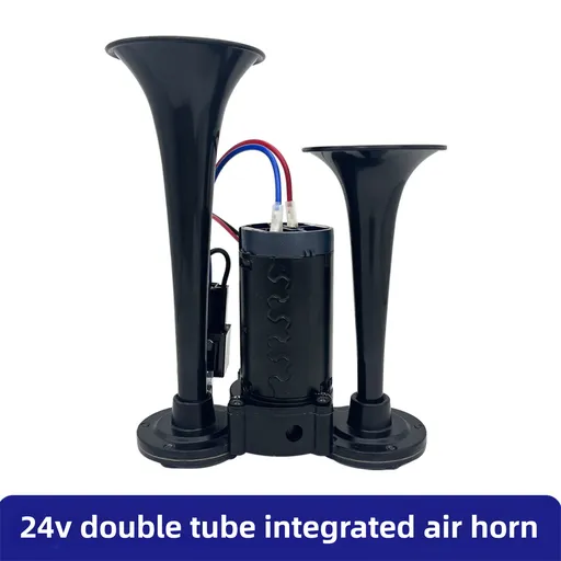 Super Loud Dual-Trumpet Integrated Air Horn with Compressor & Mounting Hardware for Truck Car Trains Lorrys (24V Black)