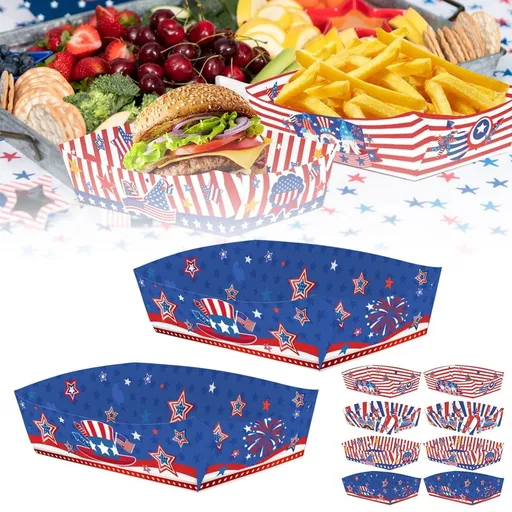 24 Pcs 4th of July Food Trays – Patriotic Paper Snack Boats for Chips, Red White Blue American Flag Party Supplies for Independence Day, Memorial Day