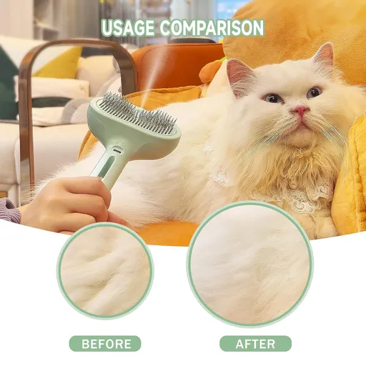 Spray Cat Brush for Shedding - Pet Hair Removal Comb with Water Tank and Release Button, Cat/Dog Steam Brush, Cat Bath Brush (green)