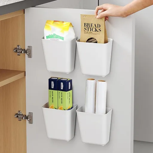 4 Piece Kitchen Cabinet Door Storage Box,Self Adhesive Wall Mounted Storage Box,Wardrobe/Bathroom/Refrigerator Small Items Organizer
