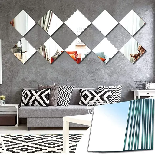 10Pcs Mirror Sheets Self Adhesive Non Glass Mirror 12 x 12 Inch Ultra-thin Flexible Mirror Sheets DIY Tiles Mirror Stickers Wall Decor Mirror for Home Bedroom Closet Bathroom