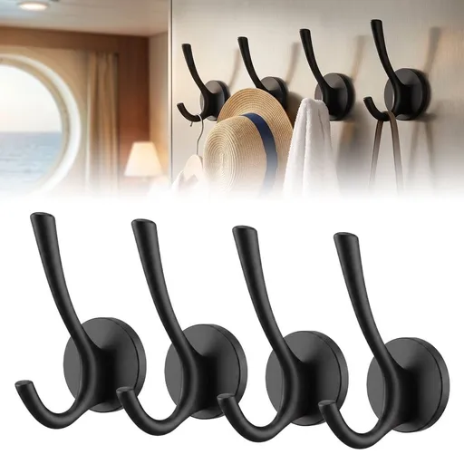4-Pack Dual-Head Magnetic Hooks – Nickel-Plated, Rust-Resistant, Ideal for Cruise Ships, Home, Garage, Kitchen & Office