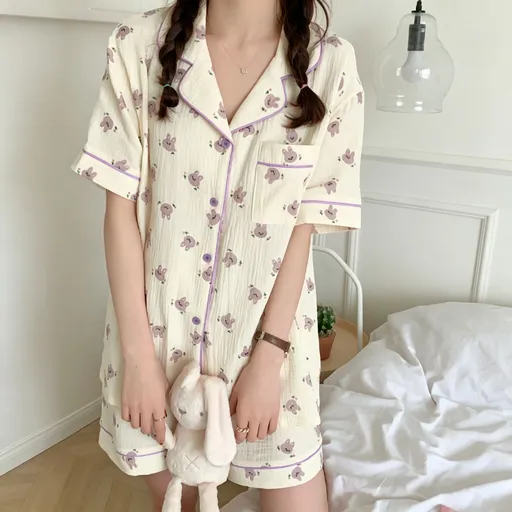 Purple Bunny Head Size XXL | Bubble Crinkle Roomy Short Sleepwear | Halloween Purple Relaxed Gift | Roomy Relaxed Fit Plus Size Homewear
