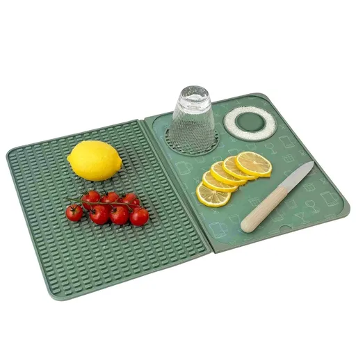 3-in-1 Bar Mat, Bar Accessories, Multifunctional Folding Cocktail Mat with Cutting Board, Drying Mats,Bar Mat for Countertops,Bar Decorations for Home,（dark green）