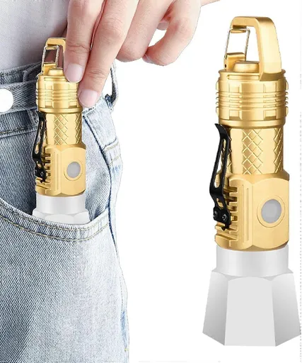 Camping Flashlight Small Waterproof LED Torch with Hook USB Rechargeable