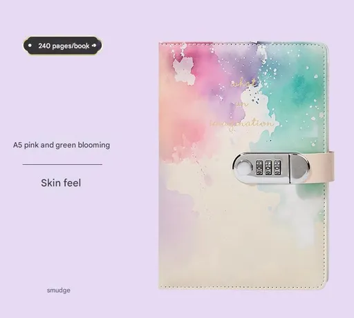 A5 Tie-Dye Journal with Combination Lock - 240 Pages, Soft Touch Cover Diary(Pink Green)