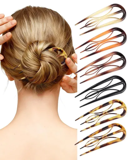 rench Hair Pin or Women - U-Shaped Hair ork or Updos, Chignons & rench Twists, Durable Acrylic, Secure & Elegant Styling or All Hair Types (Tortoiseshell)