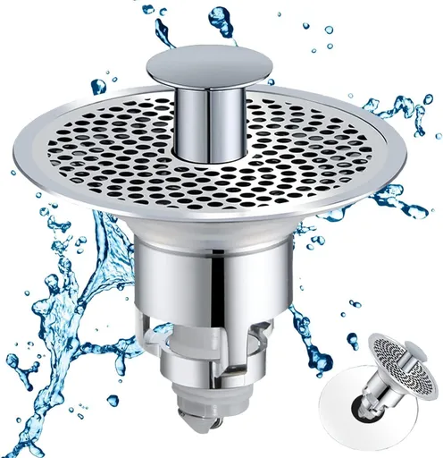 Universal Bathroom Sink Stopper, for Basin Pop-Up Drain Filter, Stainless Steel Push Type Bounce Core Conve