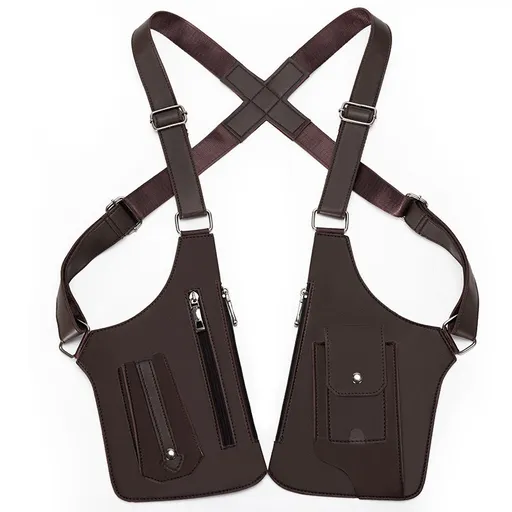 Brown Tactical Underarm Shoulder Holster Bag - Anti-Theft Double Pouch Vest Pack for Men