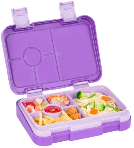 Kids Bento Lunch Box with 6 compartments for School, Kindergarten and Outdoors, Leakproof, Dishwasher Safe, BPA Free (purple)