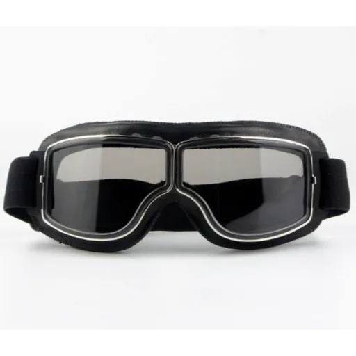 Vintage Harley Motorcycle Riding Goggles, Windproof Eyewear for Electric Bikes & Off-Road—Black Frame, Gray Lenses