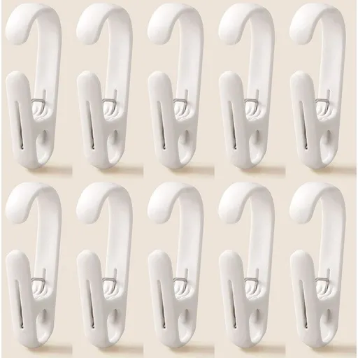 10-Pack Multi-Functional Hook Clips, Stackable Long-Tail Clips for Closets, for Kitchen and Bathroom—White
