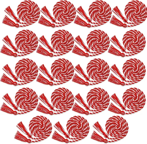 18 Pieces Graduation Cords Bulk 2026 Polyester Yarn Honor 67 Inch Braided Ropes with Tassels for College Students (Red and White) Red White -