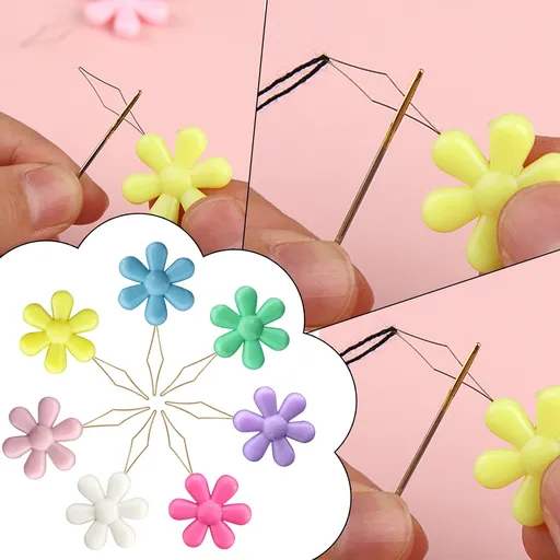 Embroidery Needle Threader Tool Plastic Flower Head Sewing Machine Needle Threader for Hand Sewing Cross Stitch Craft Knitting Quilting (Mix Colors) One Size Mix Colors