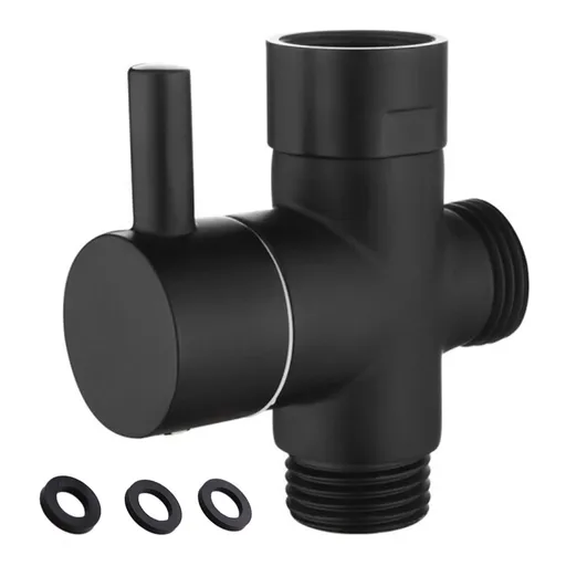 Three-Way One-In-Two-Out Shower Faucet Manifold All-Copper Shower Nozzle Converter Shower Valve Valve, Black