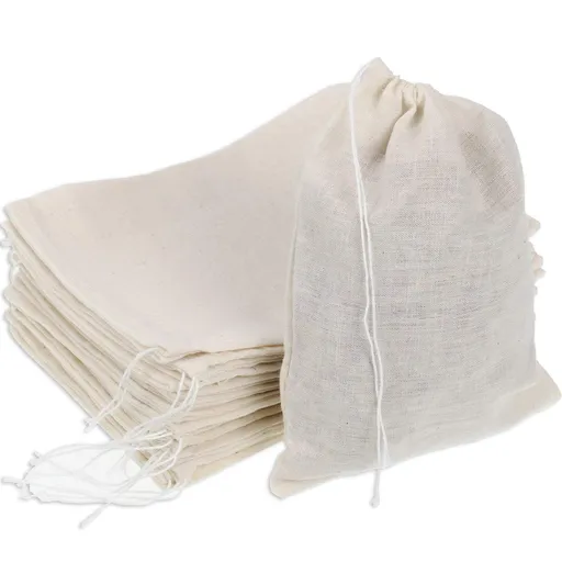 50 Pcs Drawstring Tea Bags Cotton Spice Bag Natural Unbleached Cotton Herb Bags for Cooking Soup 5 by 7 Inches