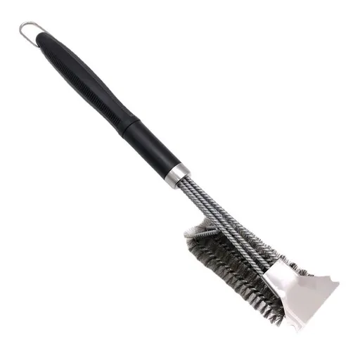 BBQ Grill Cleaning Brush with 3-Row Stainless Steel Wire Bristles, Detachable Handle and Scraper - Heavy Duty BBQ Cleaning Tool for Grill Grates, Smokers and Outdoor Barbecue Use