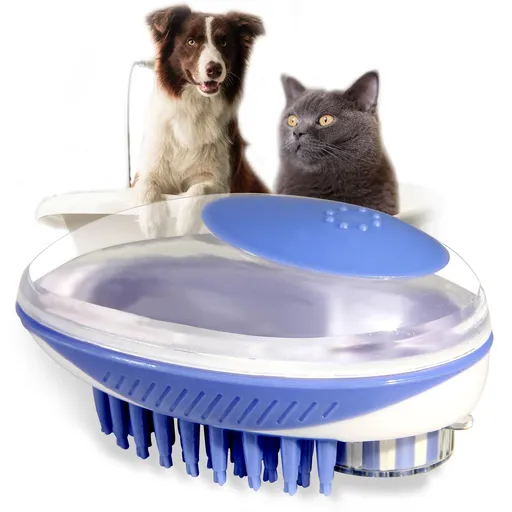 2-in-1 Bathing Massage Brush Dog Shampoo Cat Brush Dog Brush for Shedding hair removal tool for cats and dogs Pet cleaning (Blue)