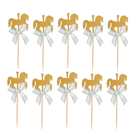 20Pcs Carousel Horse Cupcake Toppers Horse Cake Decoration Cake Picks for Birthday Wedding Baby Shower Party Supplies