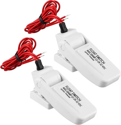 2 Pack Heavy-Duty Automatic Boat Bilge Pump Float Switch | Moisture Tight, Ignition Protected - 12/24/32VDC, 20A, Ultrasonic Welding Seals, for Boats Electric Water Pumps