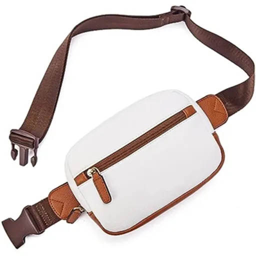 Women's PU leather fashionable waist with adjustable shoulder straps and a cross belly fashionable waist bag (white brown)