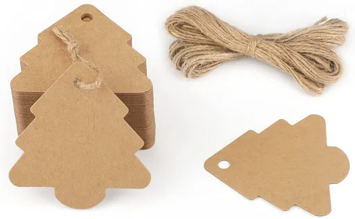 Christmas Tree Gift Tags,Gift Wrap Tags,100 Pcs Kraft Paper Gift Tag with String,Blank Craft Gift Tag with Natural Jute Twine String