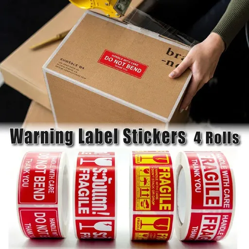 4Rolls Fragile Warning Label Stickers English Caution Handle With Care Packaging
