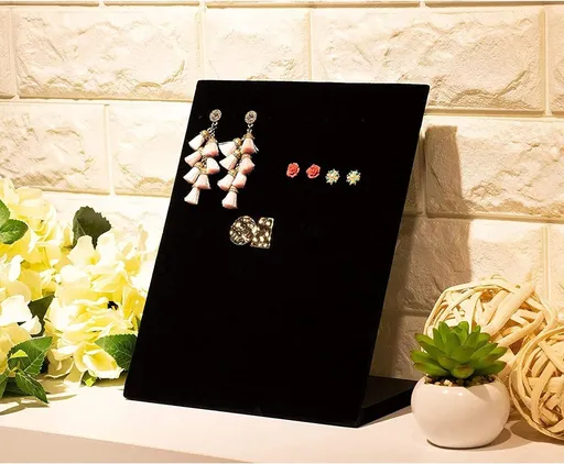 Earring Holder - Velvet L-Shape Earring Display Stand, Organizer, Rack, Board, for Jewelry Studs ,Black, 9.9 x 7.9 x 4 Inches