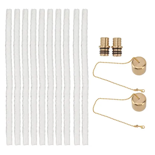 10PCS Wine Bottle Torch Wicks Kit Fiberglass Replacement Wicks with Brass Torch Wick Holders and Caps for DIY Homemade Torch Indoor Outdoor Decor