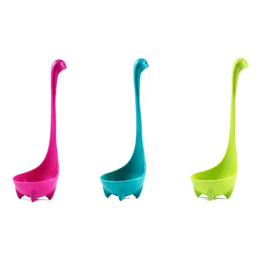 3-piece Blue and Red and Green Nessie Ladle Loch Ness Monster Soup Spoon Cute Dinosaur Shaped Standing Ladle Food-Grade Nylon Kitchen Utensil Handle Heat Resistant 0-120C Funny Cooking Gadget Gift for Home Cooks