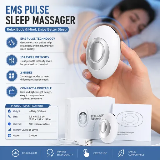 White Portable EMS Pulse Sleep Aid Device - 15 Adjustable Levels, Dual Mode Handheld Relaxation Tool for Stress Relief and Better Sleep Quality