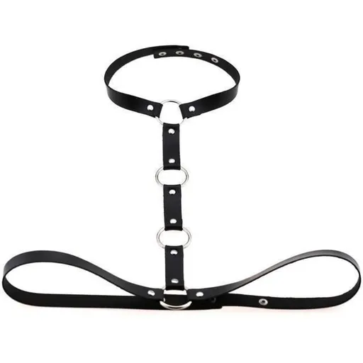 House Of Dasein Y Choker Faux Leather Chest Harness Women Body Fetish Clothing - Black