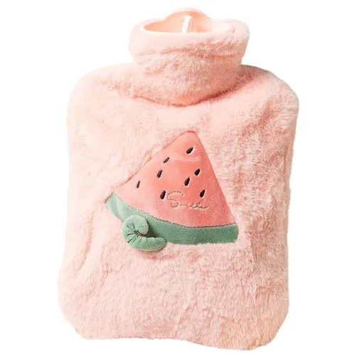 Plush Soft Cover, 1L Cute Hot Water Bag for Pain Relief with Cute Cover, Cramps, Back, Neck, Feet, Menstrual Cramps (Pink)