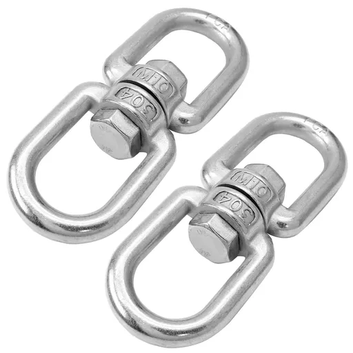 2 pack M10 Double Ended Swivel Hook, 304 Stainless Steel Eye to Eye Swivel Shackle Ring Connector, 2 Pcs
