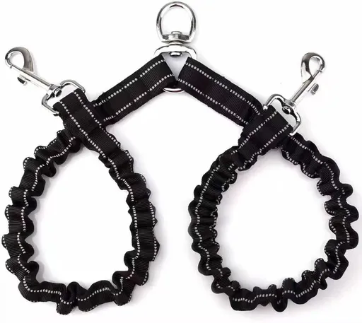 2 Packs No-Tangle Dual Dog Leash Splitter (2.5 x 80 CM) - Heavy Duty Reflective Nylon Bungee Double Dog Coupler