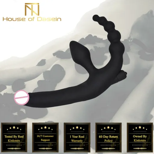 House Of Dasein Triple Penetration Wearable Strapon Dildo Vibrator Vibrating Anal Beads Butt Plug