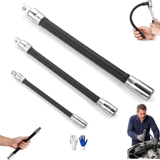 Flexable Socket Extensions, Flexible Shaft Extension Extender TorqueSocket, 1 4 3 8 1 2 Inch Socket Extension Bar Set Bendable Impact Wrench, For Tight Spaces, Automotive, Diy Projects