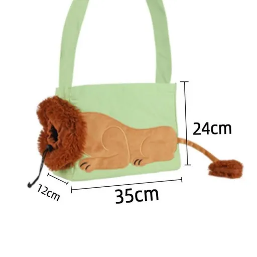 Lion Style Canvas Pet Carrier Green Bag（small size 35*12*24cm） - Adjustable Head Opening, Breathable Mesh, 8cm Wide Shoulder Strap, PE Support Base, Portable Crossbody Sling for Cats and Small Dogs, Travel Friendly Design