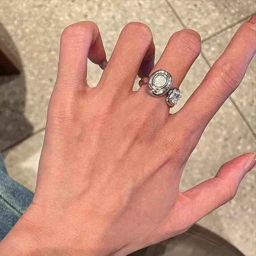 JZ1063 Niche Design | Vintage Silver Designer Ring | Christmas Indie Style Gift | Tarnish Free Adjustable Unique Niche Design Women's Fashion Ring