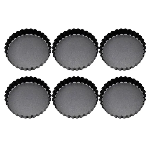 6 Pcs Mini Cake Mould with Removable Bottom 3 Inch Egg Tart Mould Muffin Pans Black Round for Dessert Baking Cooking