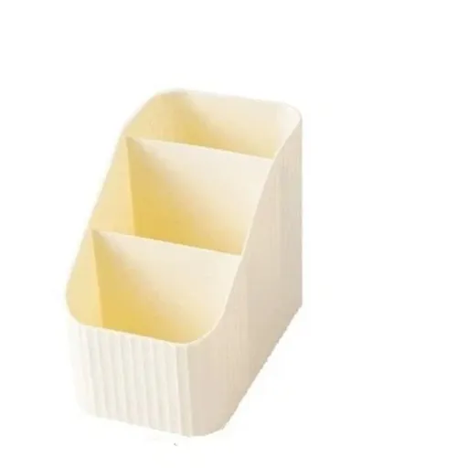 Large Capacity Makeup Brush Holder,3 Slots Makeup Brush Cup,Vintage striped Make Up Brush Holder,for Vanity Decor,Bathroom Countertops(Cream,only box)