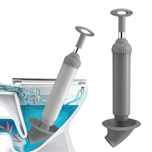 High Pressure Toilet Plunger, Reusable Air Drain Unblocker with Non Slip Handle for Toilets, 47.8 x 13 cm, Grey